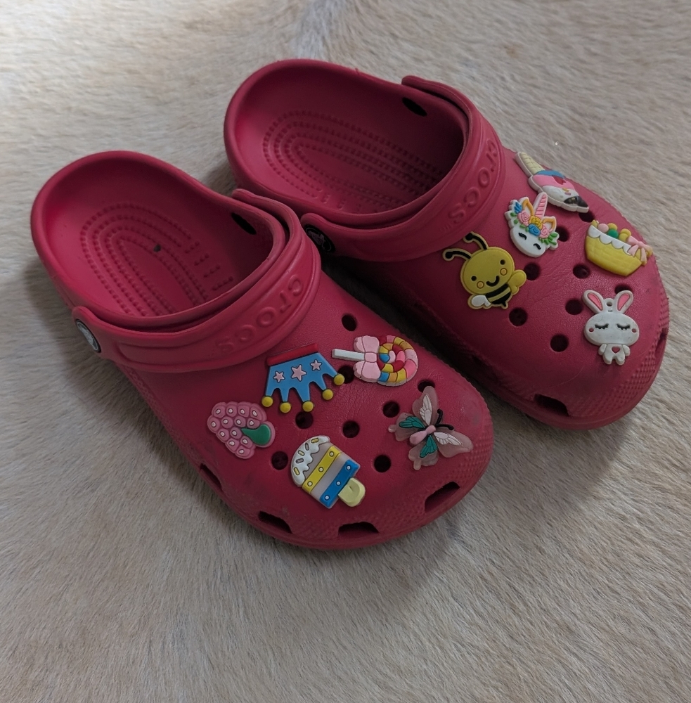 CROCS Kids' Red Clogs with Playful Charms